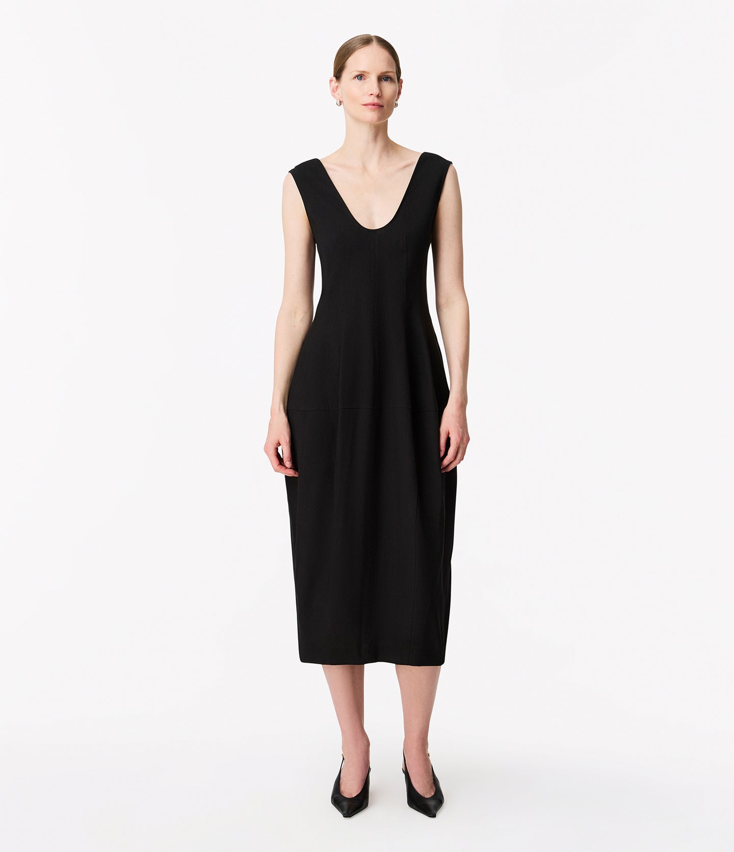 Another Tomorrow Seamed Dress in Black – Viscose Women's Dress