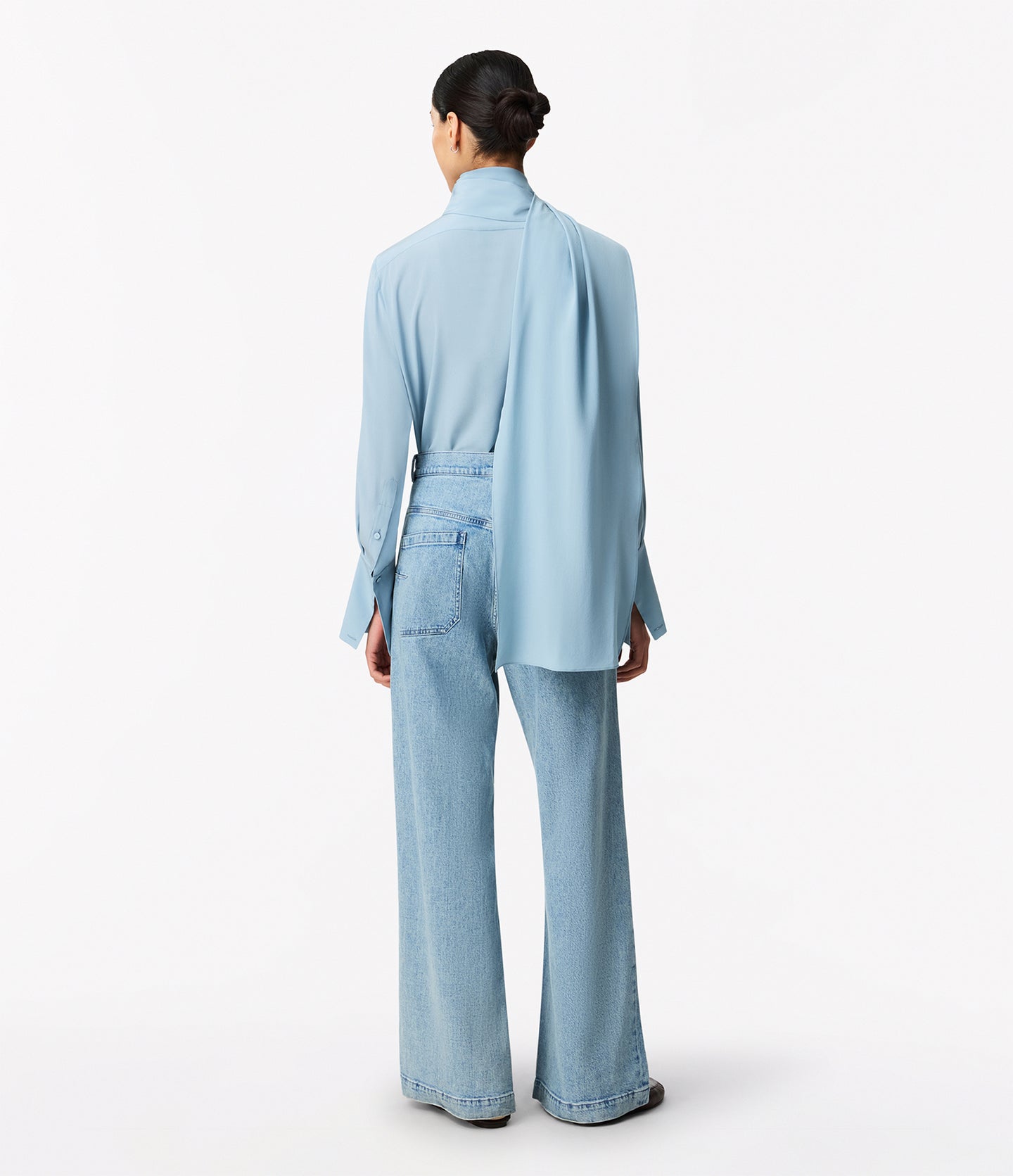 Another Tomorrow Signature Bow Blouse in Dark Mist – Silk Women's Top