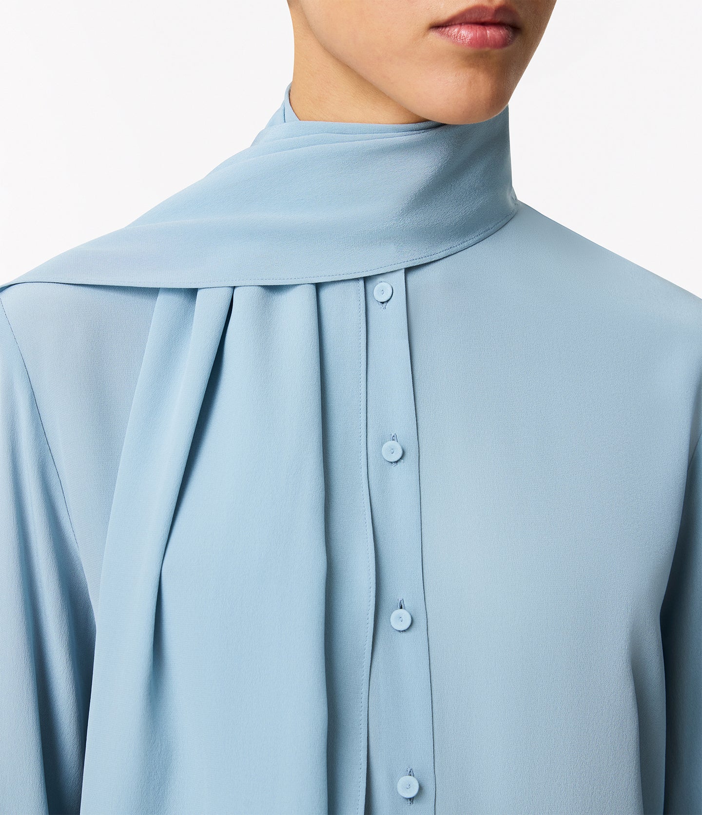 Another Tomorrow Signature Bow Blouse in Dark Mist – Silk Women's Top