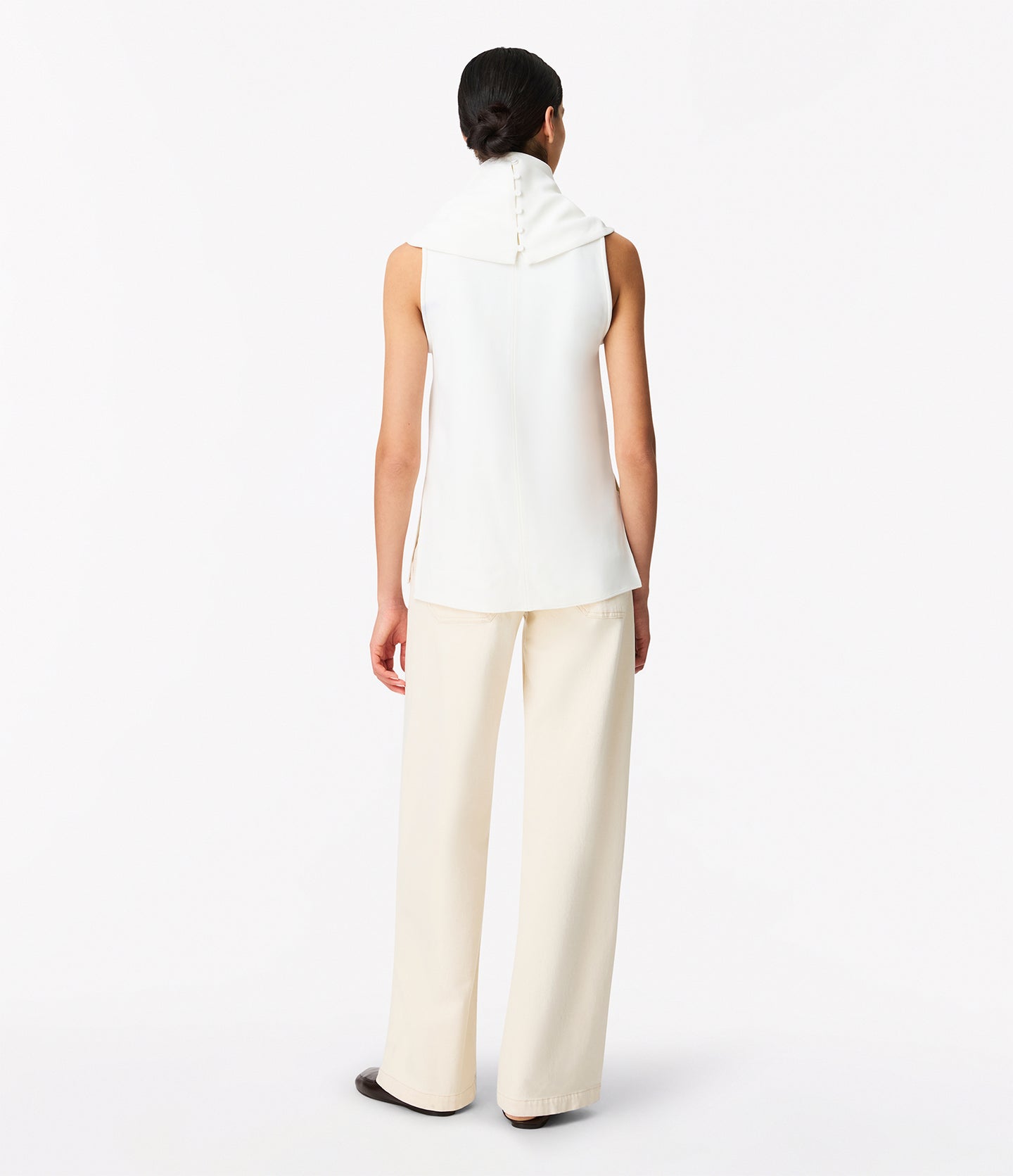 Another Tomorrow Cowl Neck Blouse in White – Crêpe Women's Top