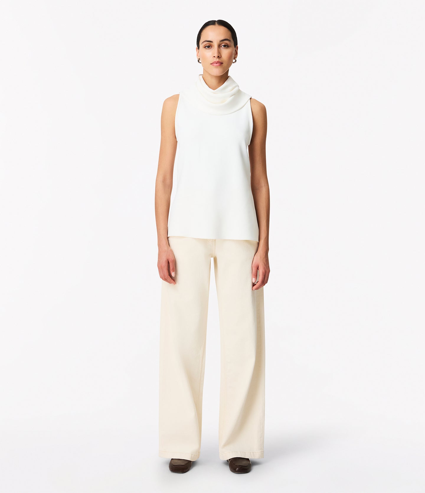 Another Tomorrow Cowl Neck Blouse in White – Crêpe Women's Top