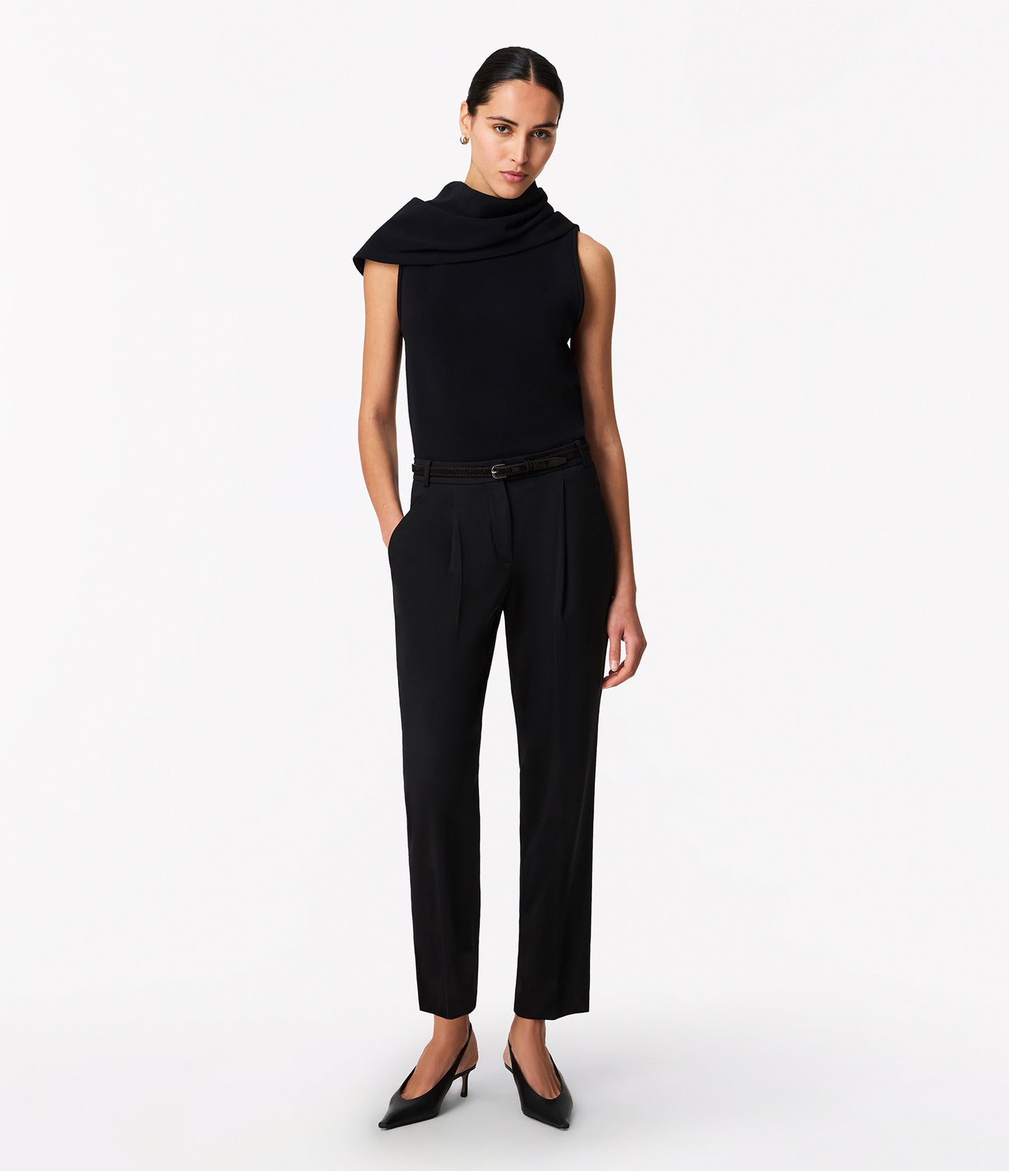 Another Tomorrow Cowl Neck Blouse in Black – Crêpe Women's Top