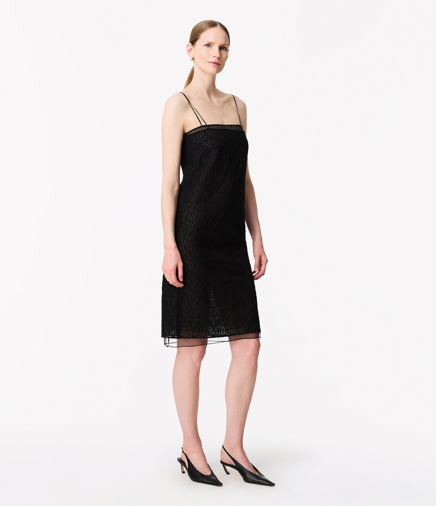 Another Tomorrow Silk Embroidered Dress in Black – Silk Women's Dress