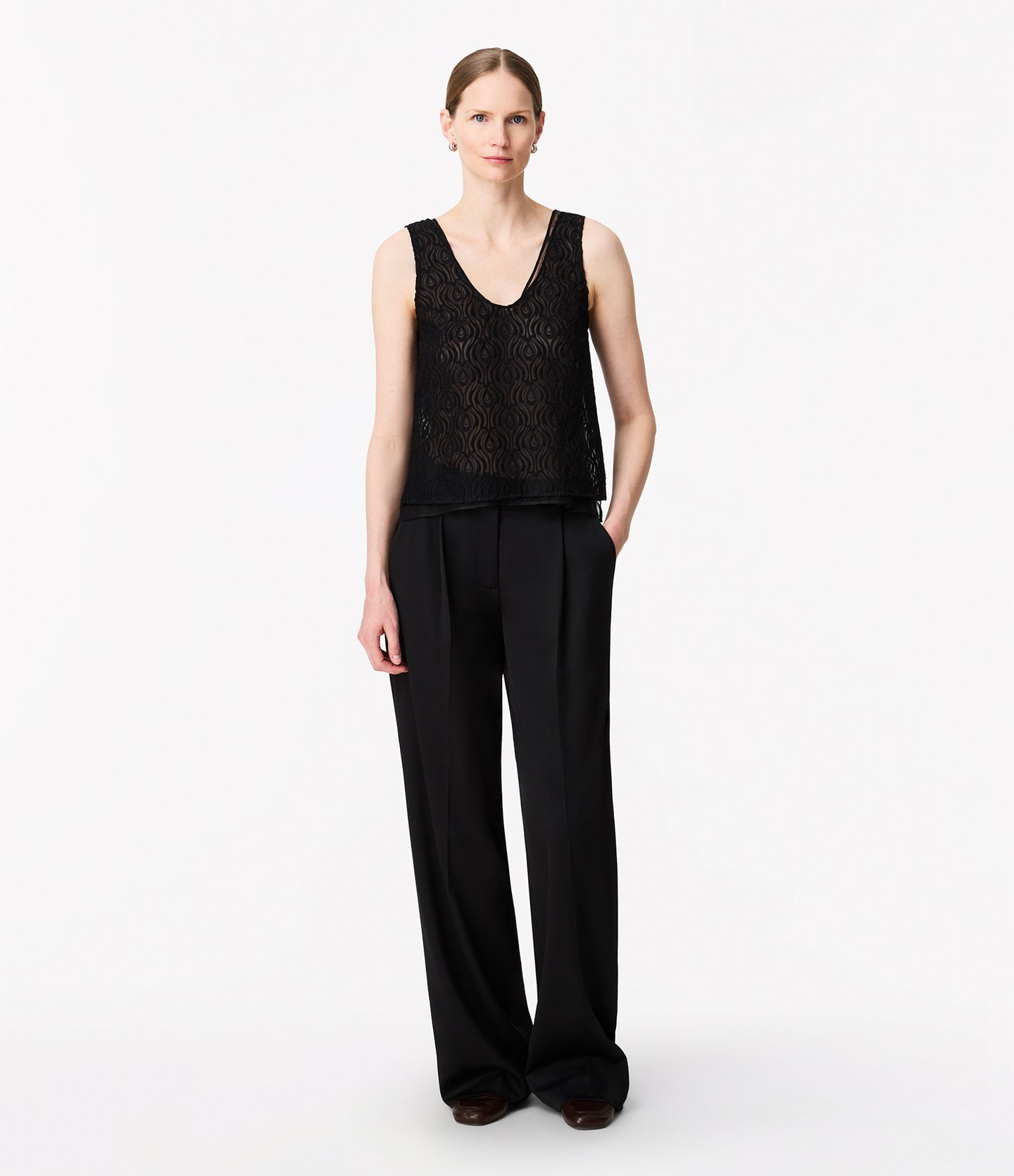 Another Tomorrow Silk Embroidered Top in Black – Silk Women's Top