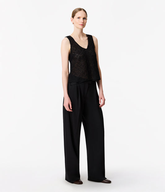 Another Tomorrow Silk Embroidered Top in Black – Silk Women's Top