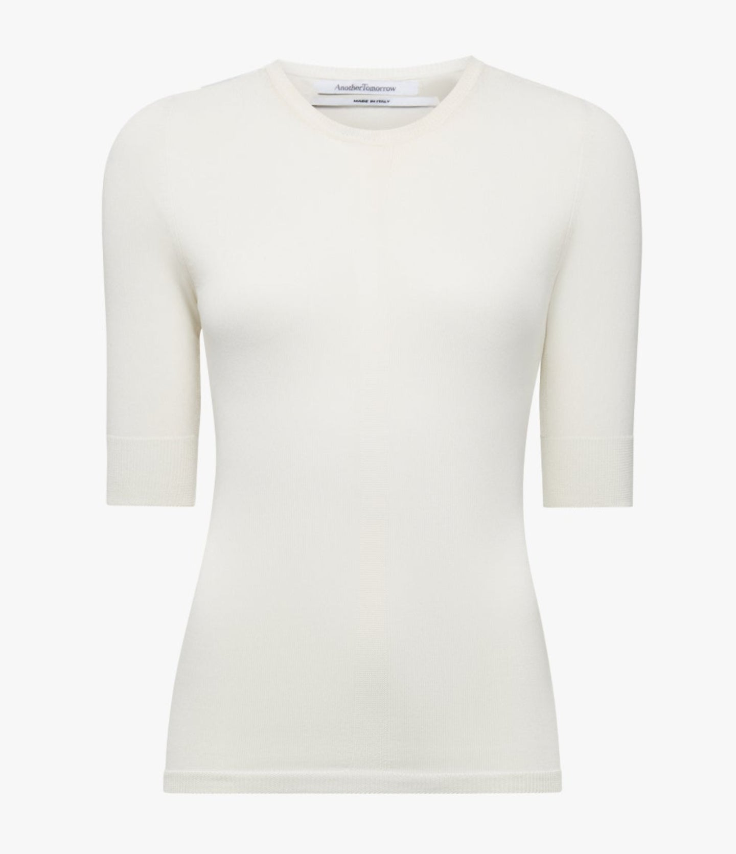 Another Tomorrow Fitted Knit Top in Off White – Cotton Women's Knitwear