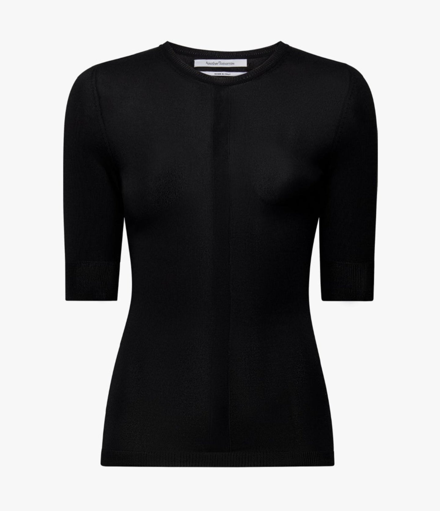 Another Tomorrow Fitted Knit Top in Black – Cotton Women's Knitwear