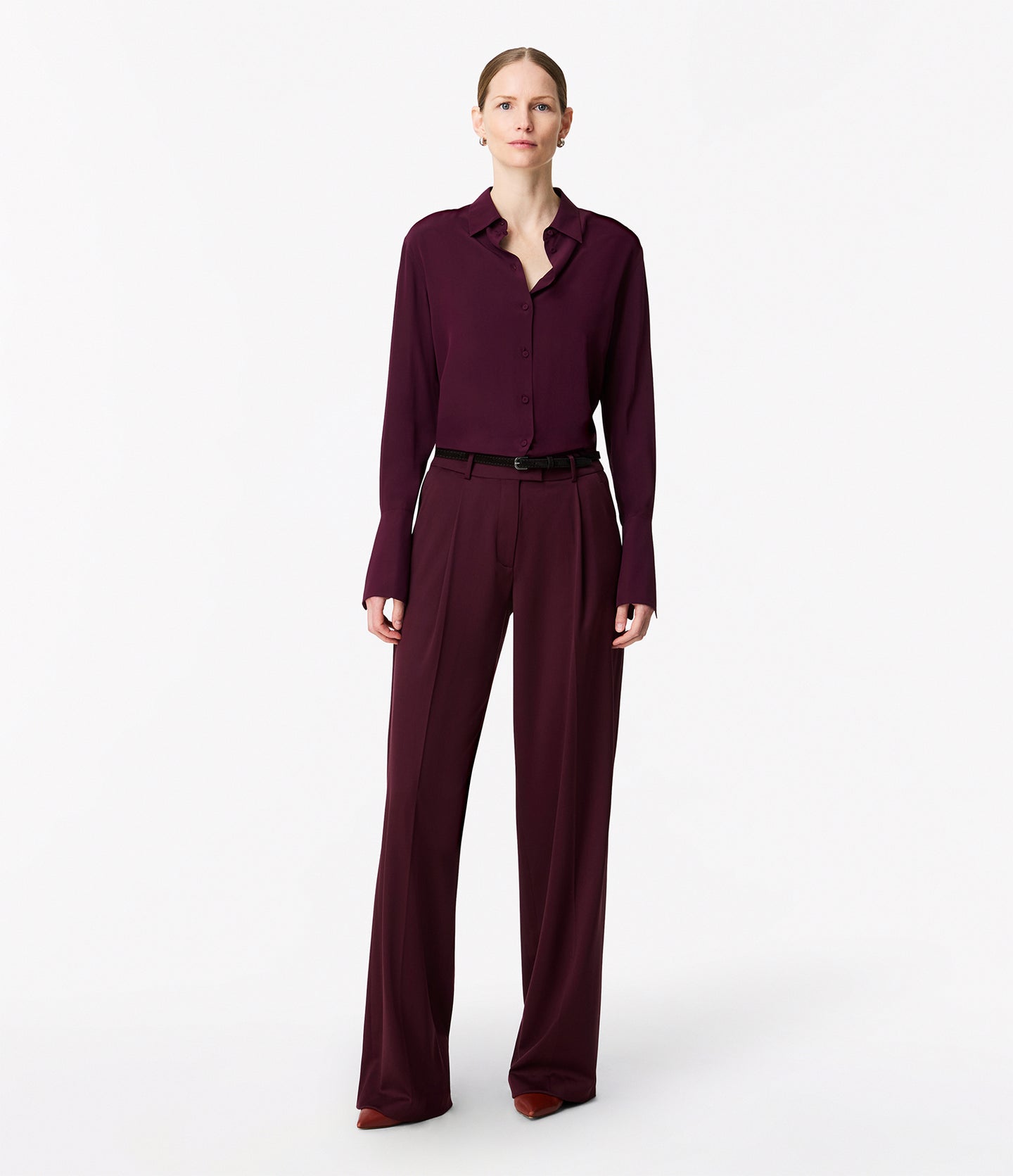 Another Tomorrow Silk Men's Shirt in Plum – Silk