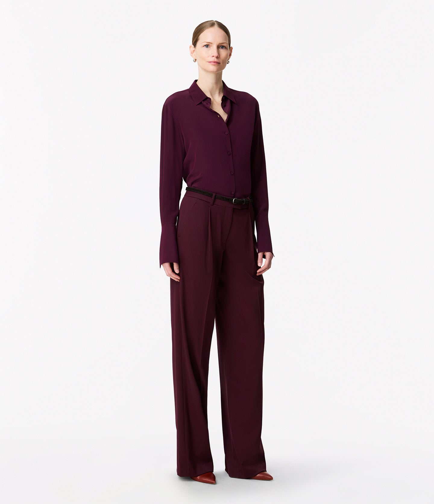 Another Tomorrow Silk Men's Shirt in Plum – Silk