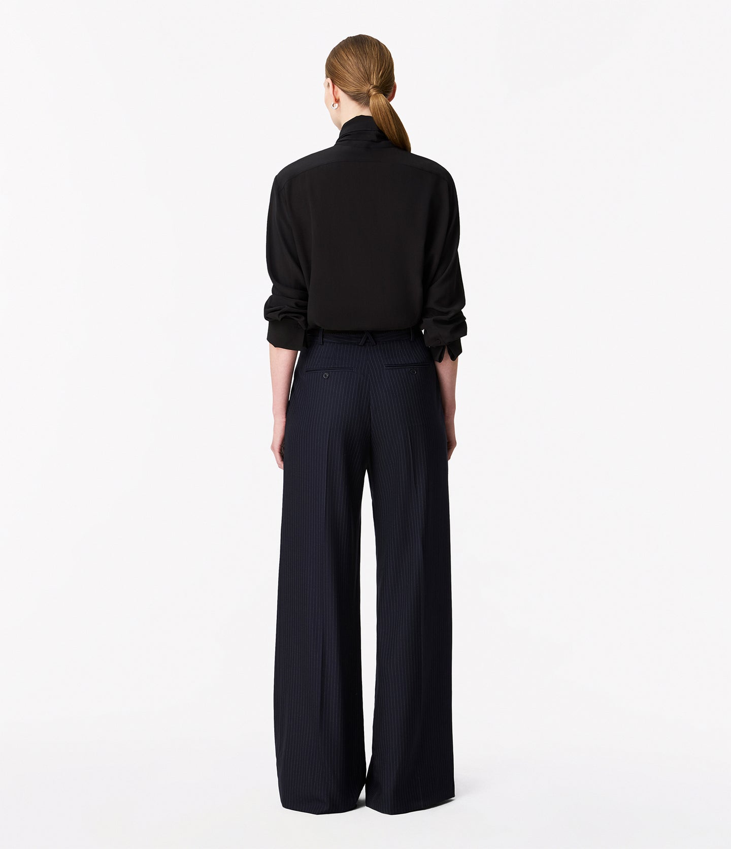 Another Tomorrow Signature Bow Blouse in Black – Silk Women's Top