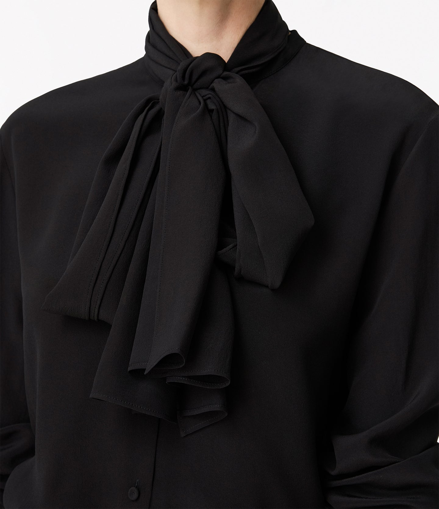 Another Tomorrow Signature Bow Blouse in Black – Silk Women's Top