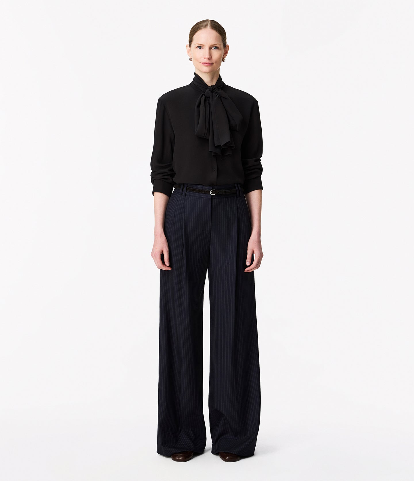 Another Tomorrow Signature Bow Blouse in Black – Silk Women's Top