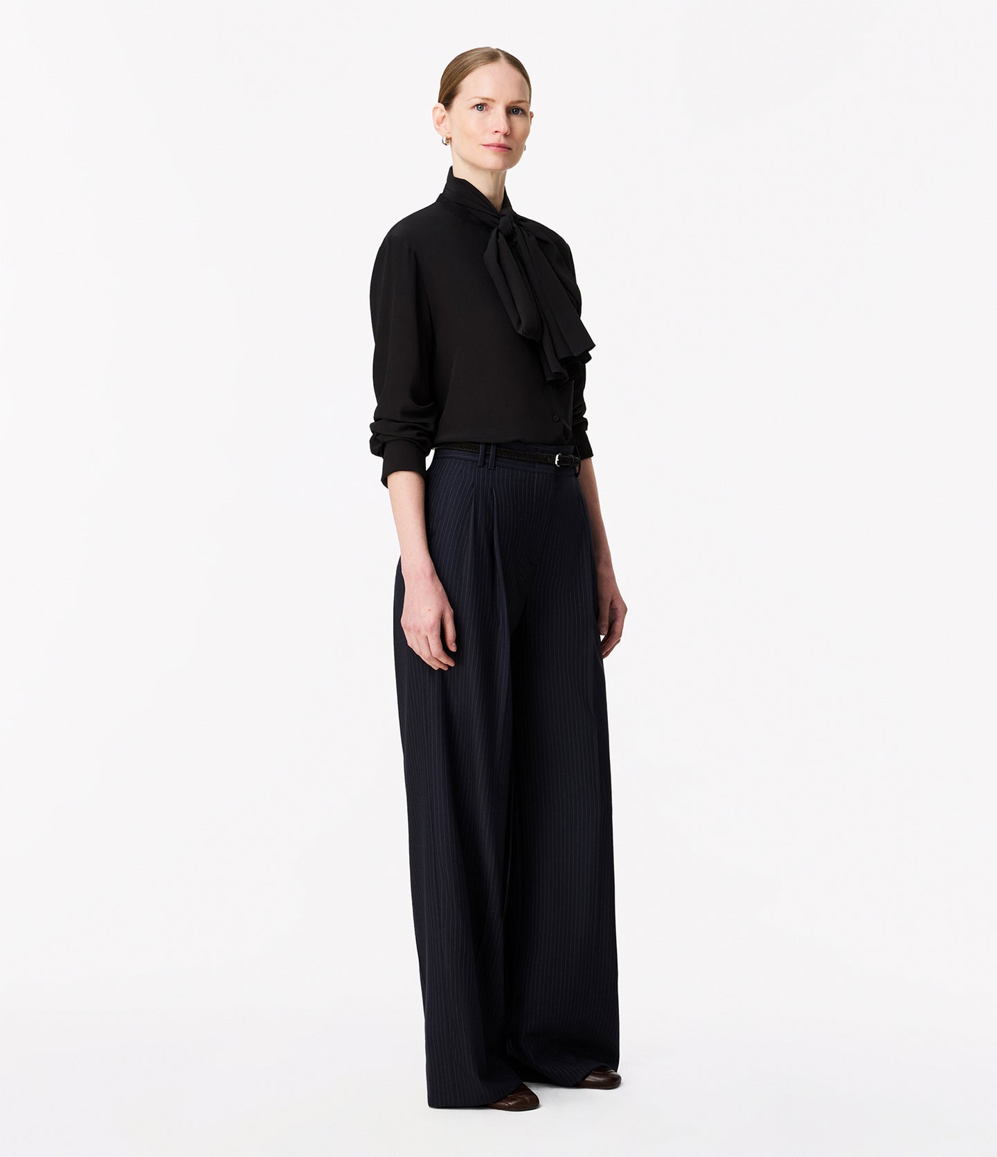 Another Tomorrow Signature Bow Blouse in Black – Silk Women's Top
