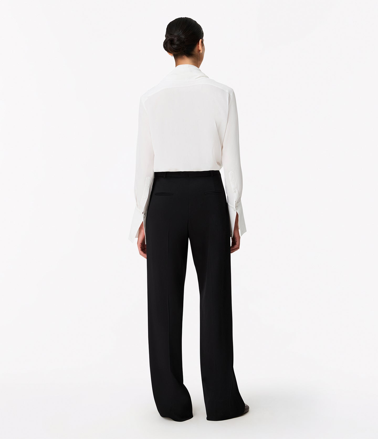 Another Tomorrow Signature Bow Blouse in Off White – Silk Women's Top