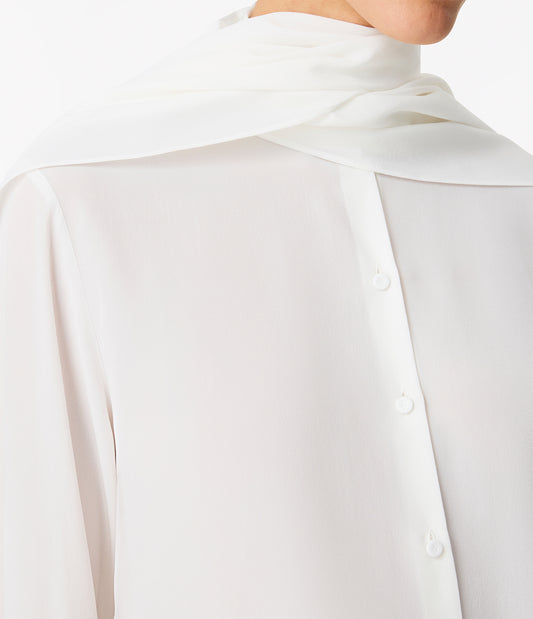 Another Tomorrow Signature Bow Blouse in Off White – Silk Women's Top