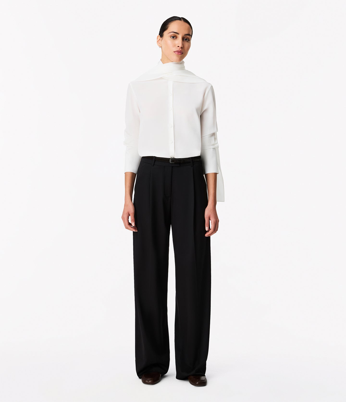 Another Tomorrow Signature Bow Blouse in Off White – Silk Women's Top