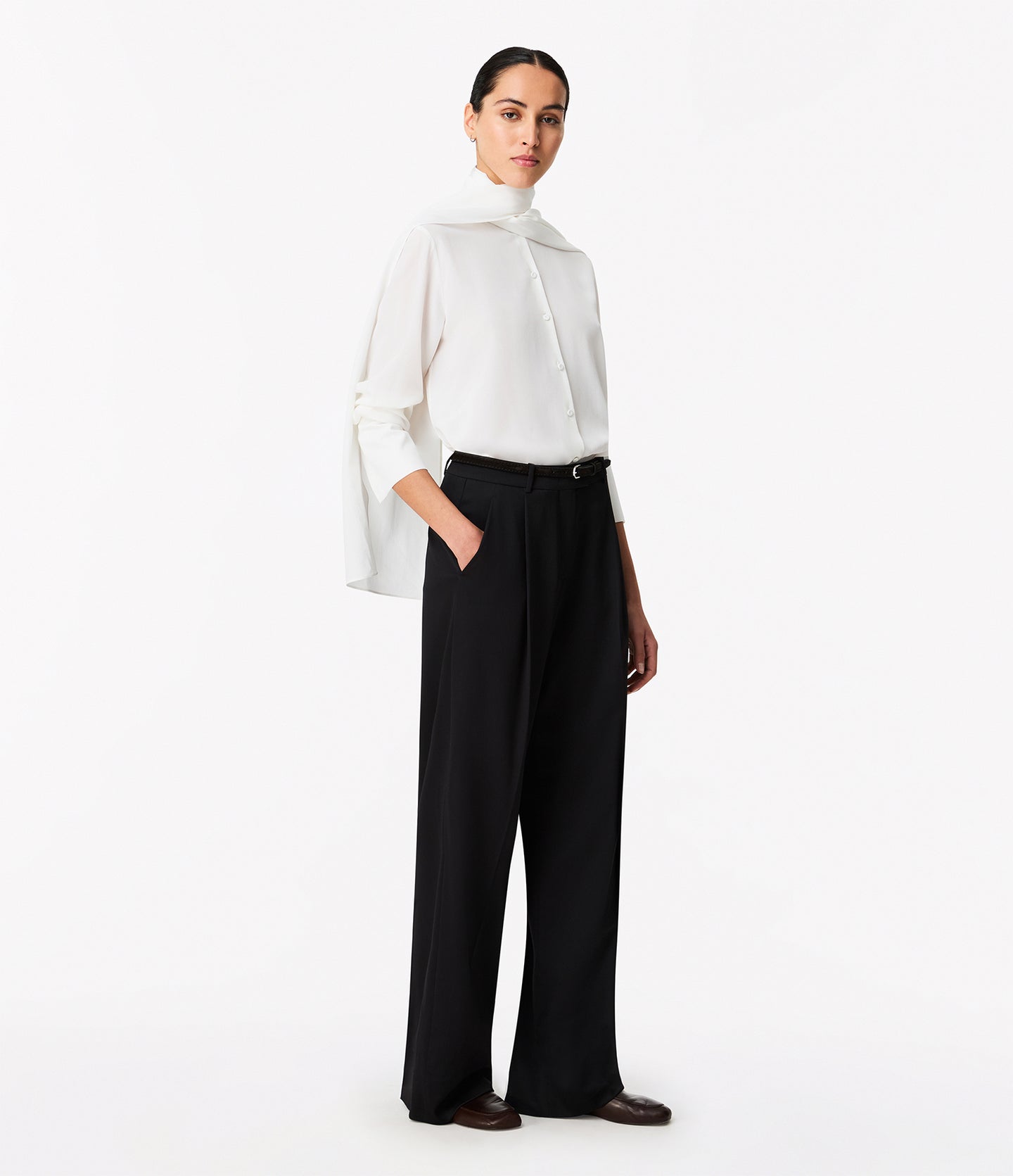 Another Tomorrow Signature Bow Blouse in Off White – Silk Women's Top