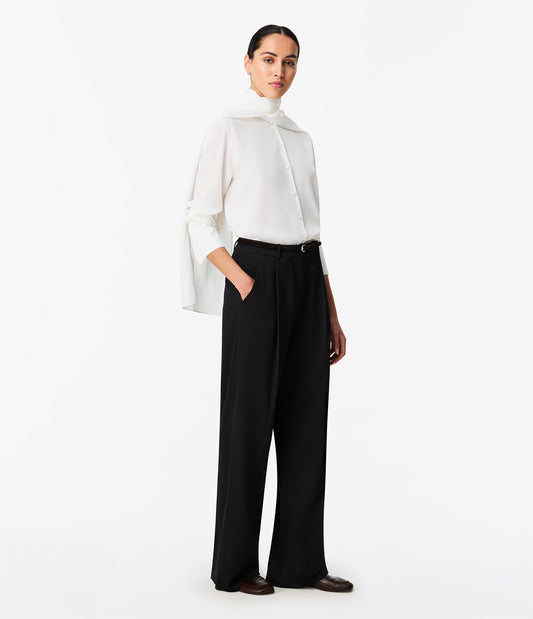 Another Tomorrow Signature Bow Blouse in Off White – Silk Women's Top