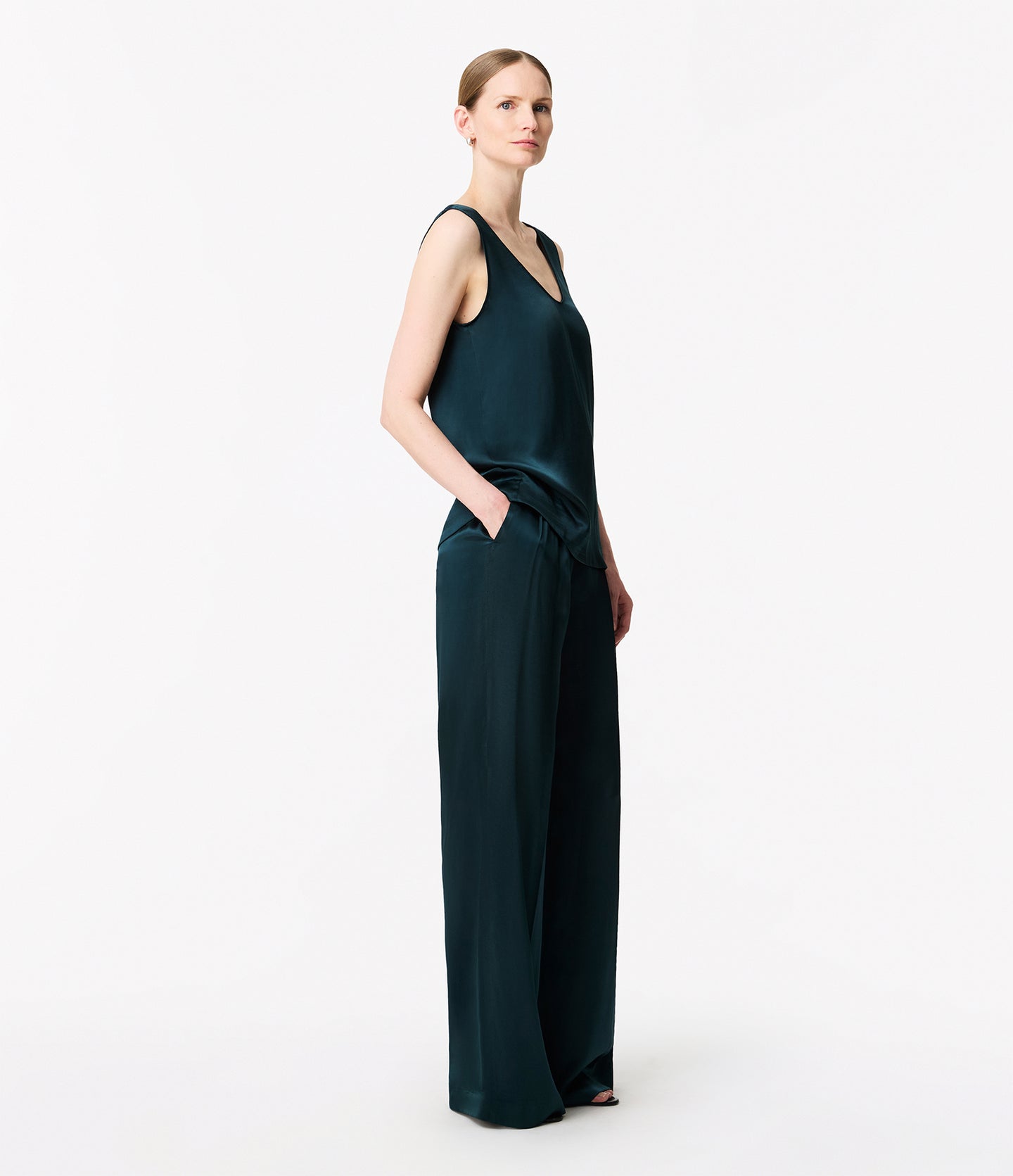 Another Tomorrow Tank Blouse in Juniper – Satin Women's Top