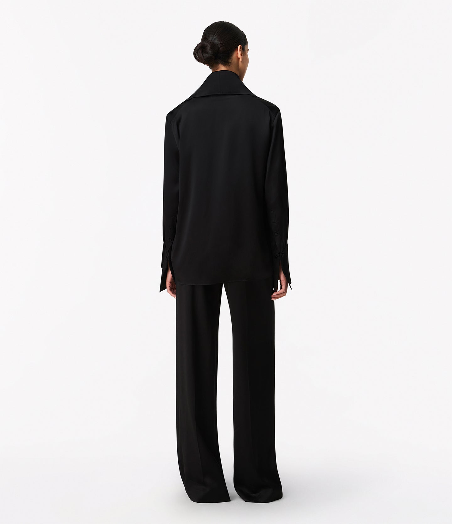 Band Collar Blouse With Scarf | Black in black