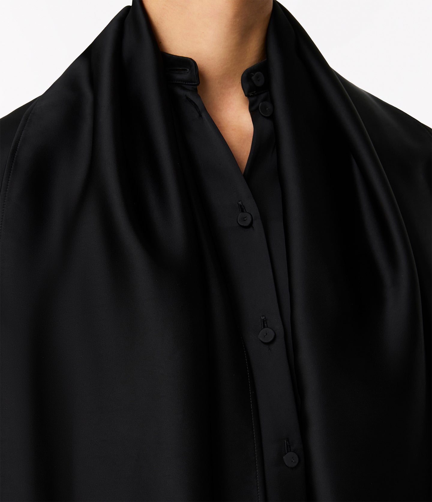 Band Collar Blouse With Scarf | Black in black