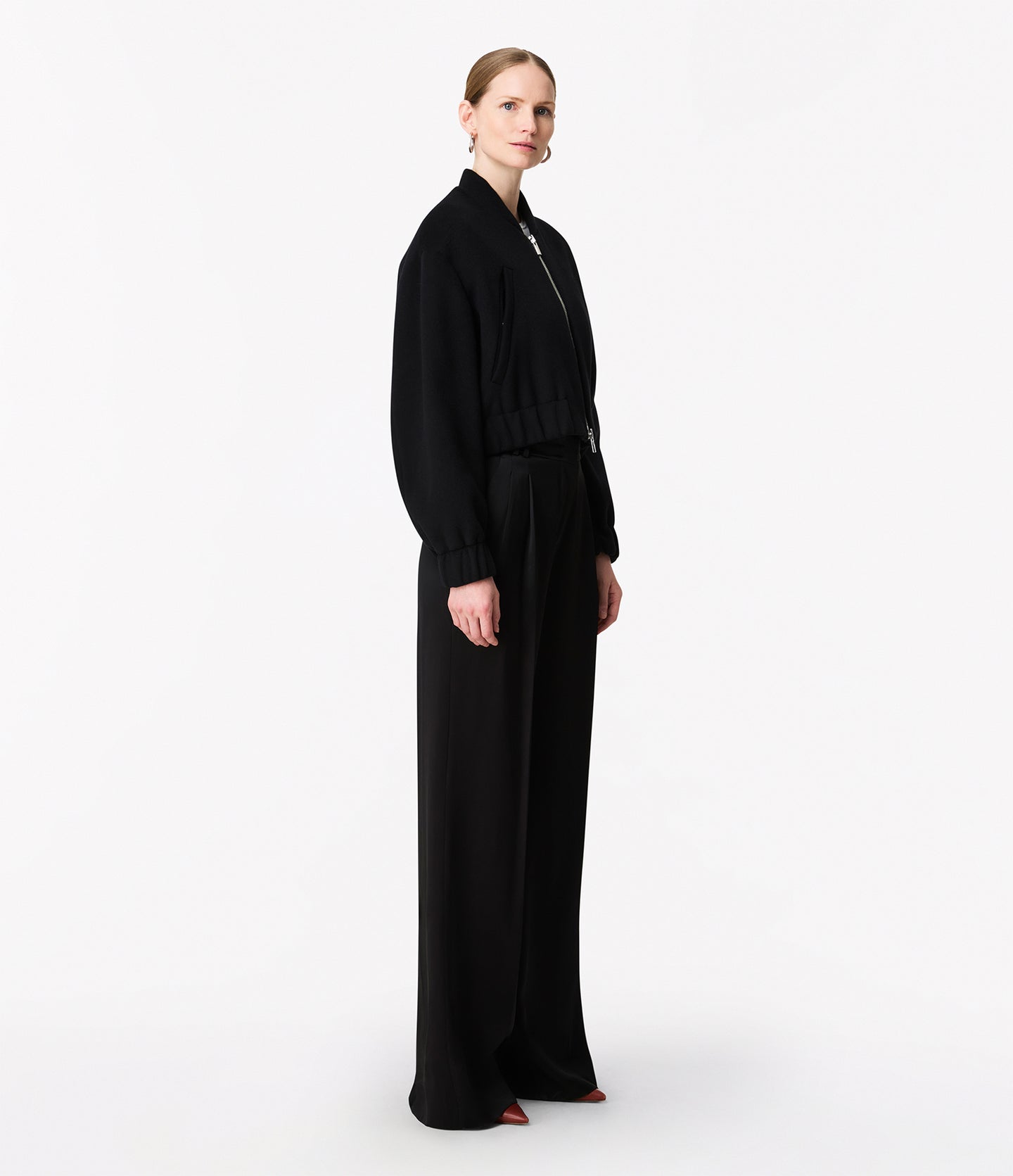 Another Tomorrow Wool Bomber Jacket in Black – Wool Women's Outerwear