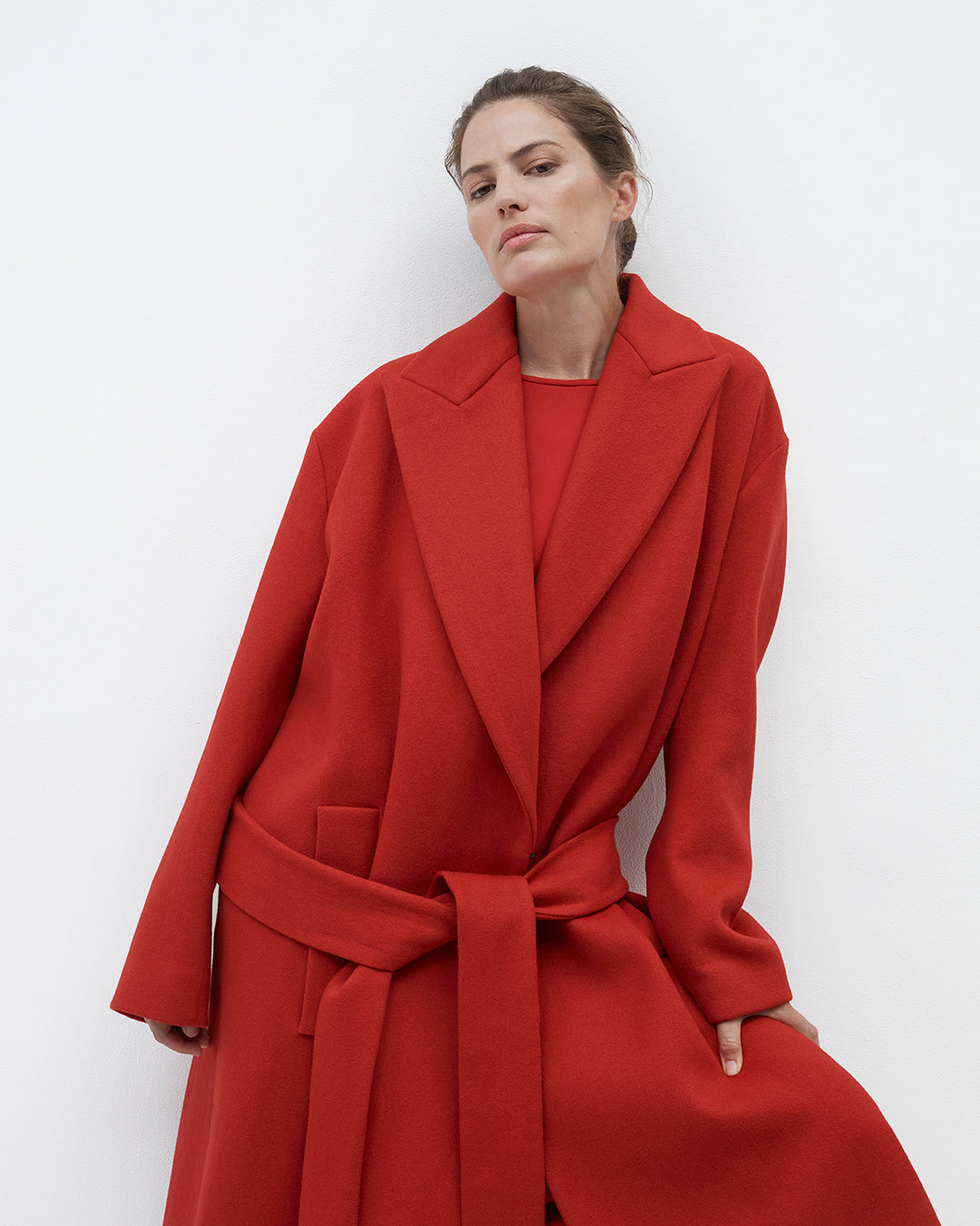 Another Tomorrow Cashmere Wrap Coat in Scarlet – Wool Women's Outerwear