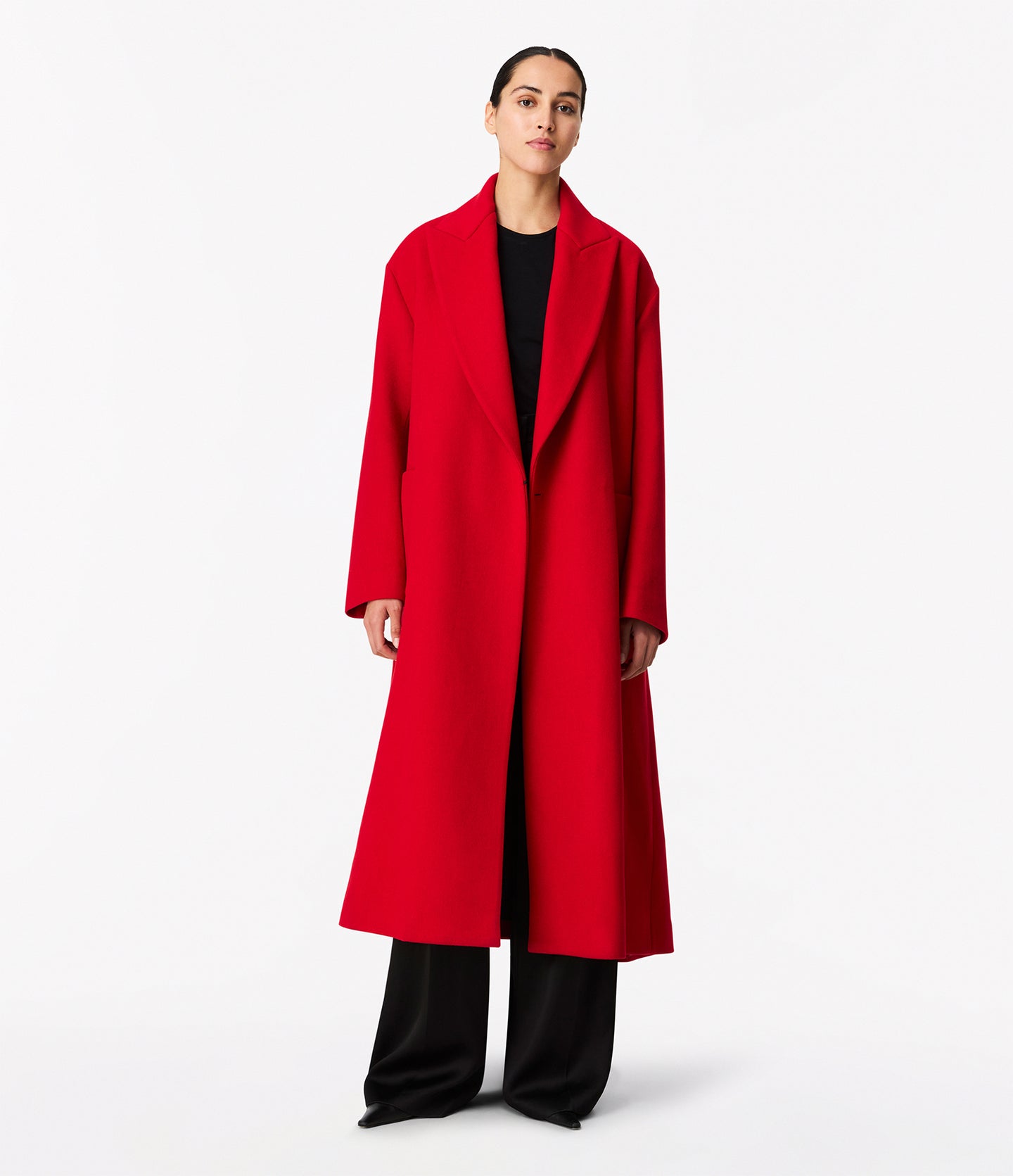 Another Tomorrow Cashmere Wrap Coat in Scarlet – Wool Women's Outerwear
