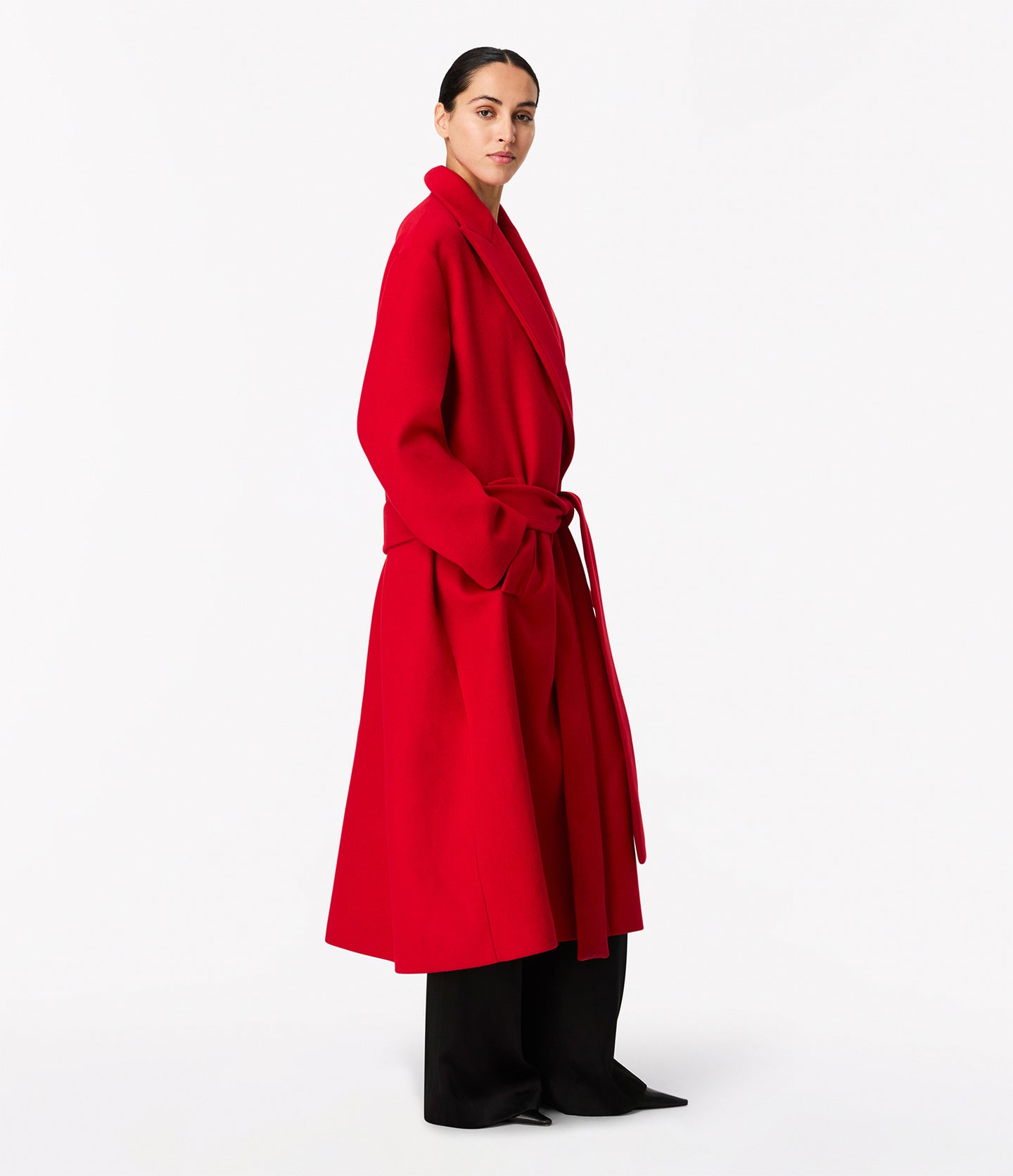 Another Tomorrow Cashmere Wrap Coat in Scarlet – Wool Women's Outerwear