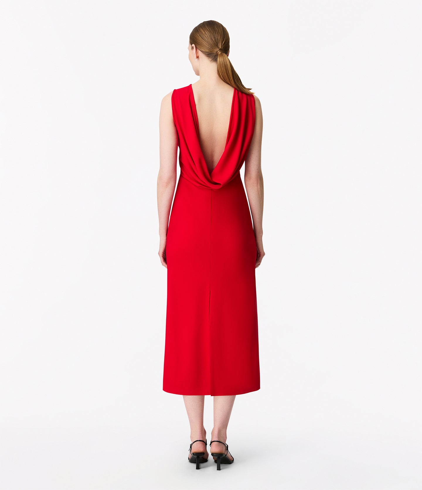 Another Tomorrow Cowl Back Dress in Scarlet – Satin Women's Dress