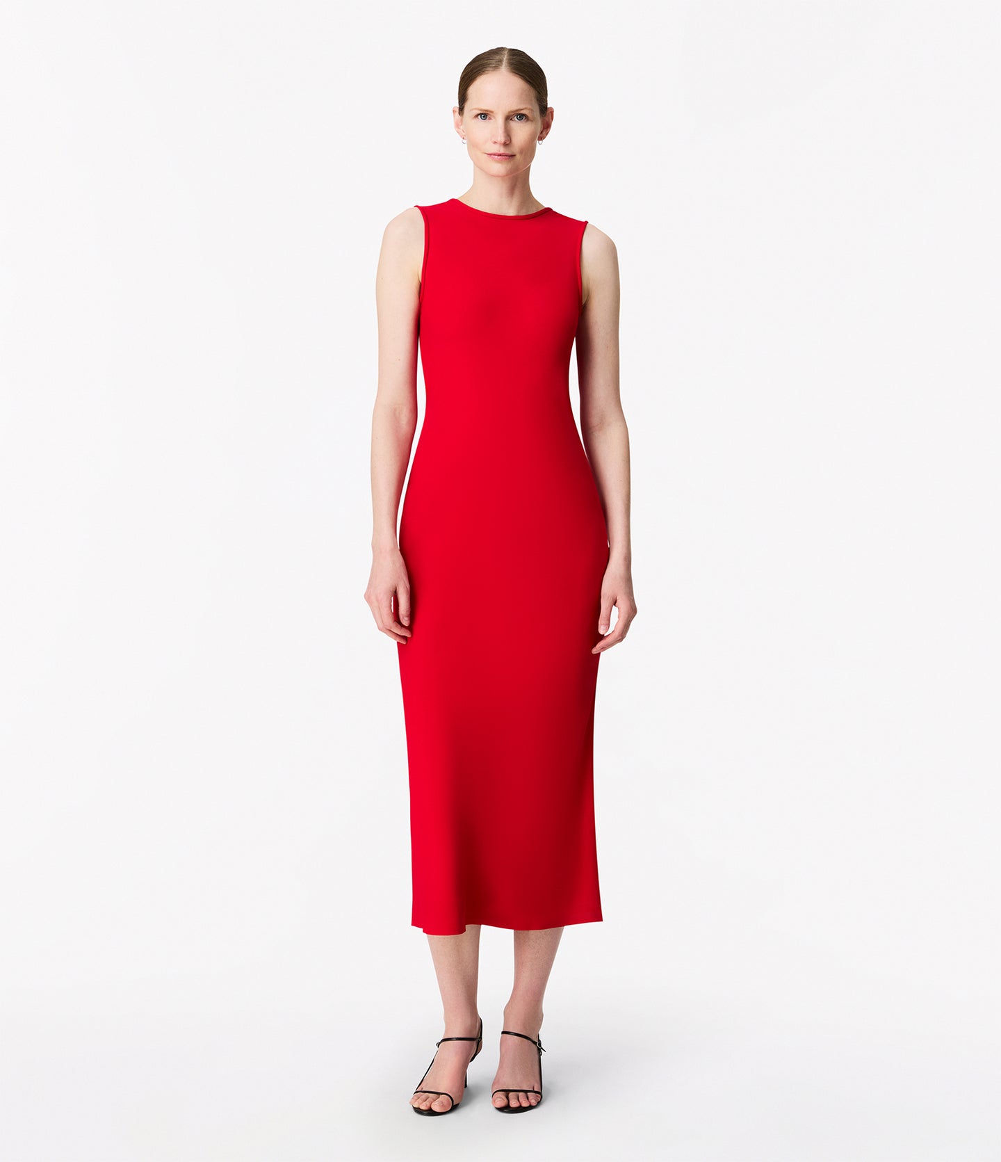 Another Tomorrow Cowl Back Dress in Scarlet – Satin Women's Dress