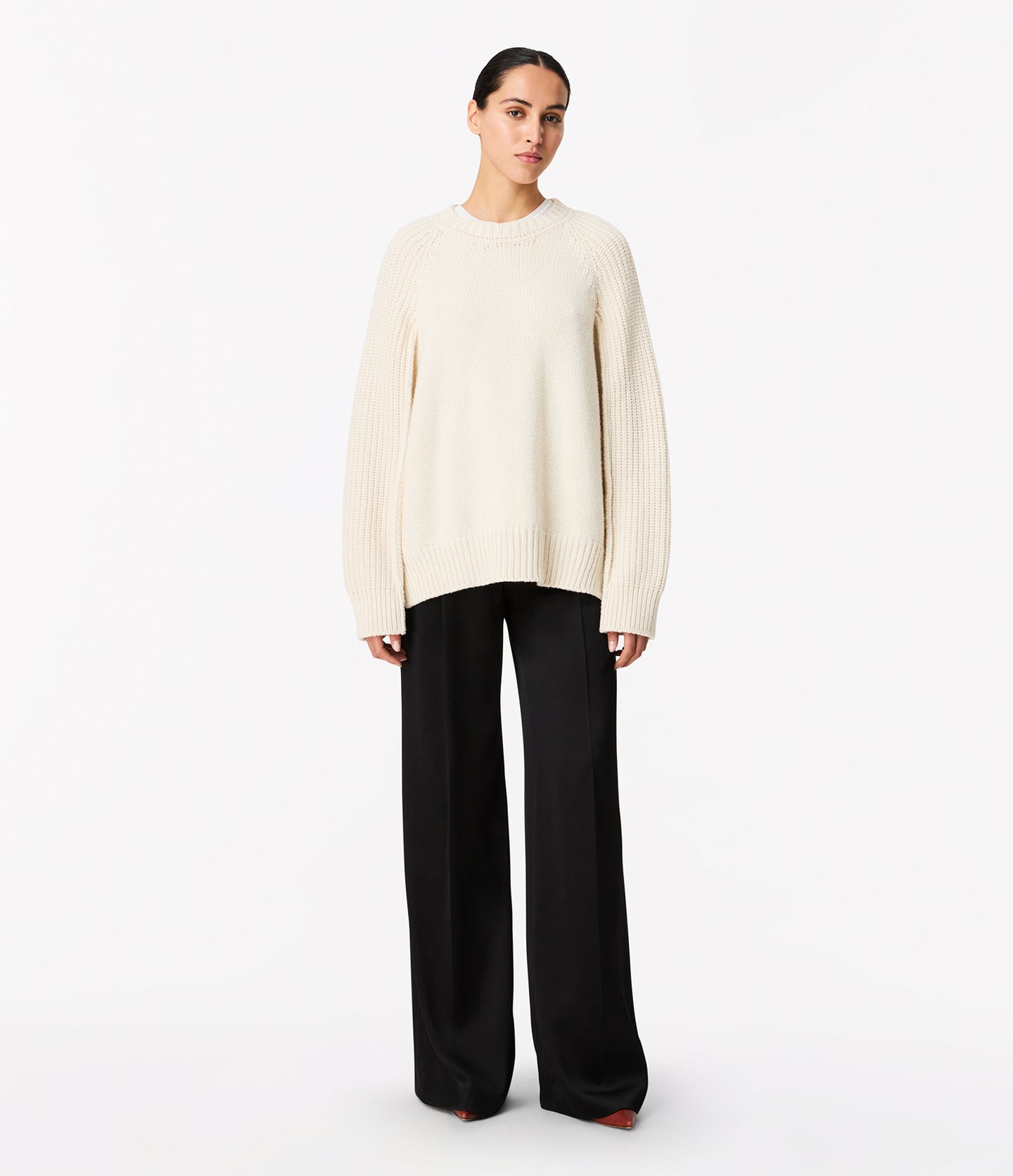 Another Tomorrow Cashmere Oversized Crewneck in Ivory – Cashmere Women's Knitwear