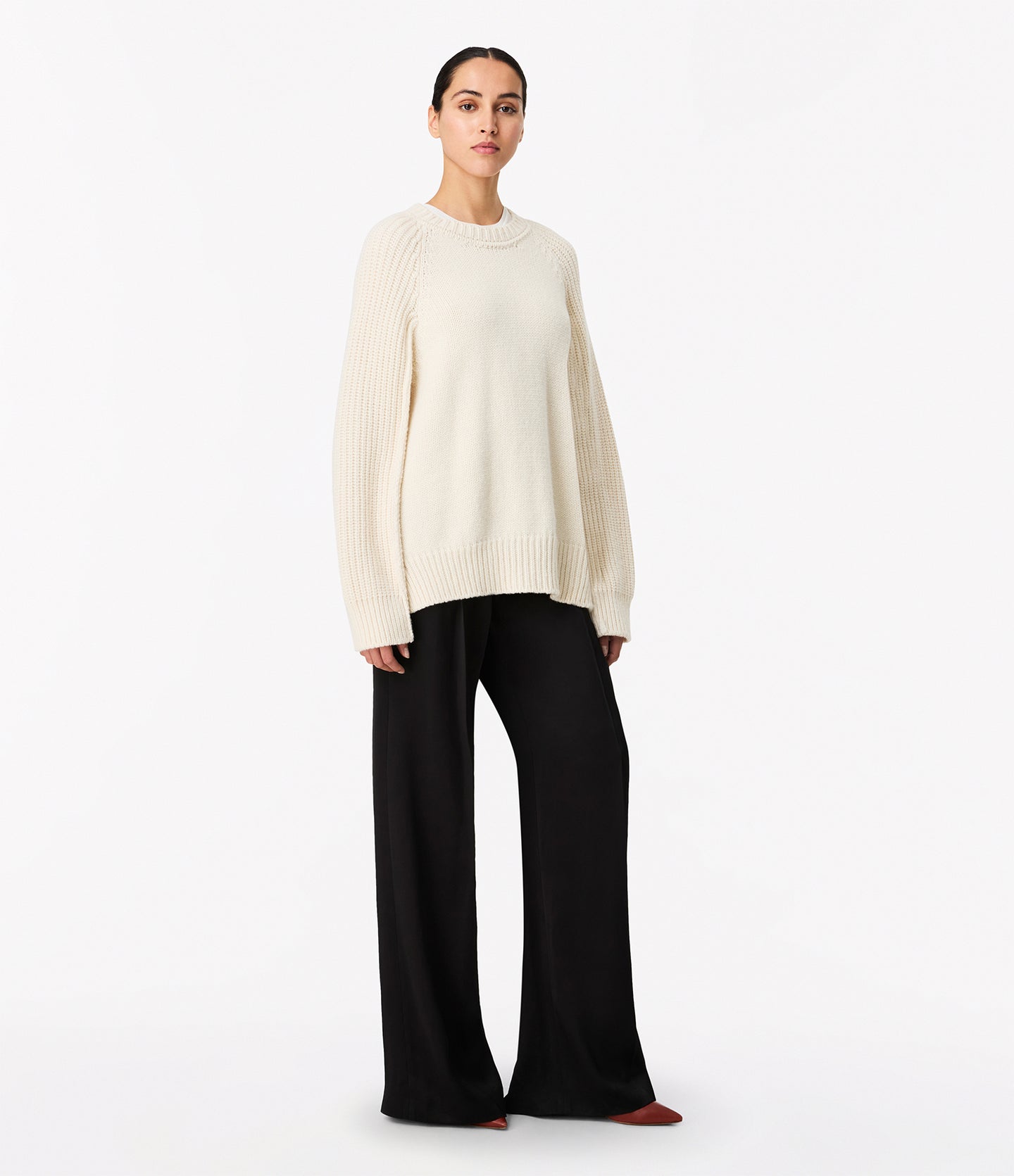 Another Tomorrow Cashmere Oversized Crewneck in Ivory – Cashmere Women's Knitwear