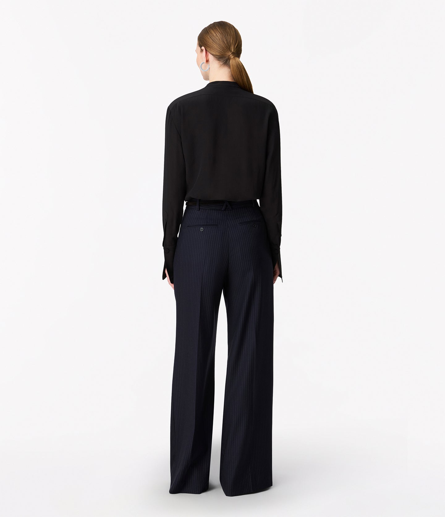 Another Tomorrow Tuxedo Shirt in Black – Silk Women's Top