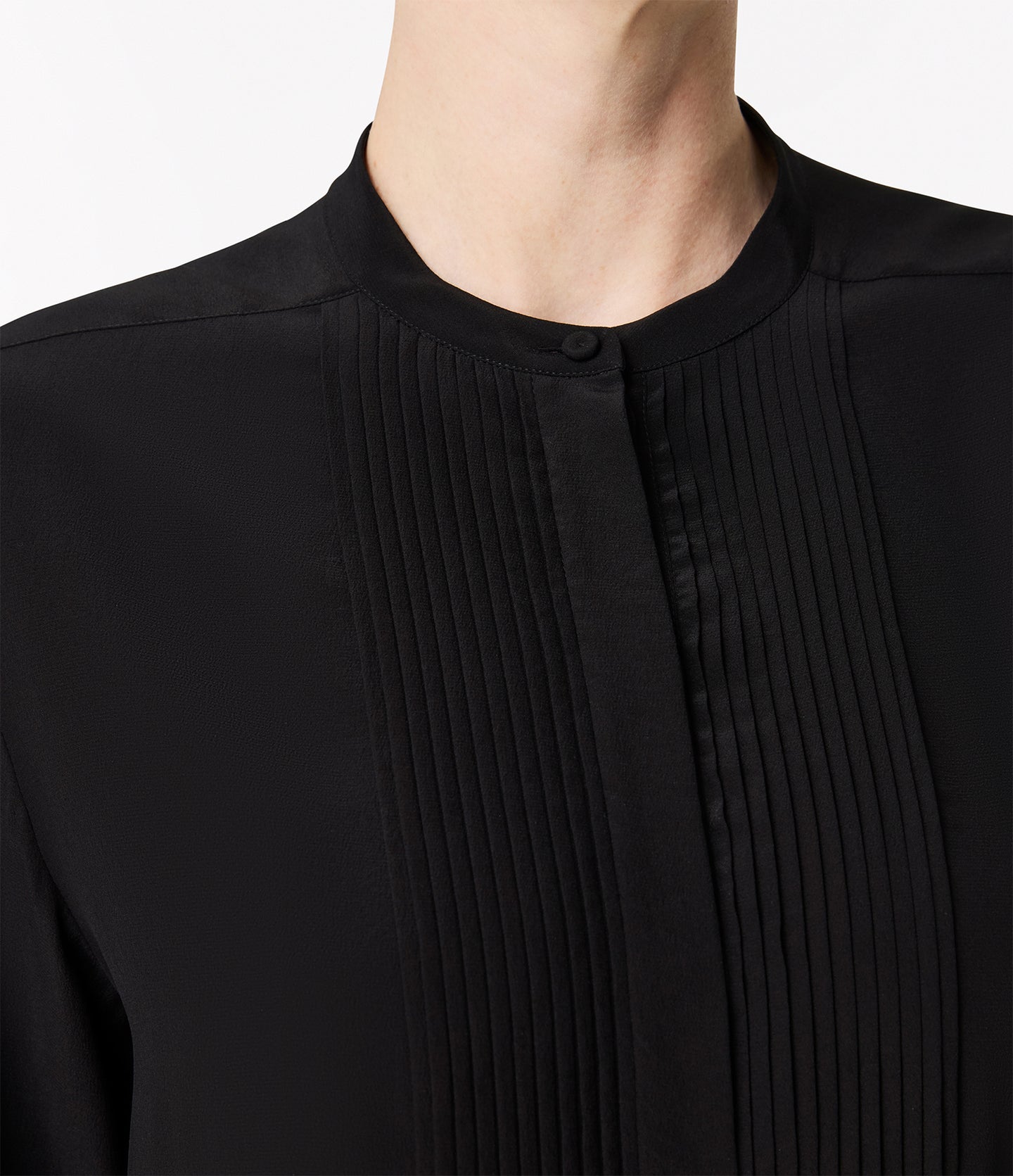 Another Tomorrow Tuxedo Shirt in Black – Silk Women's Top