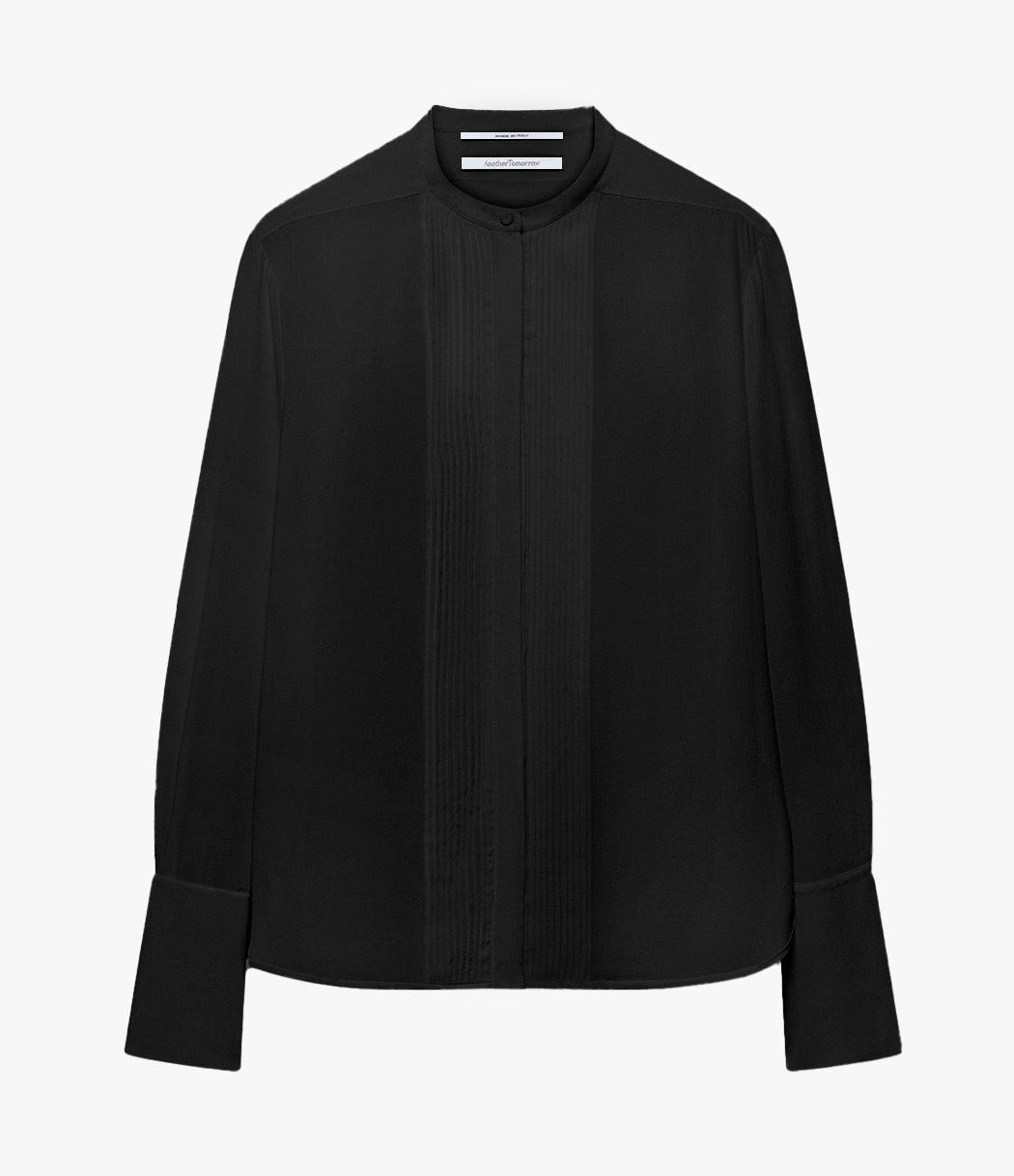 Another Tomorrow Tuxedo Shirt in Black – Silk Women's Top