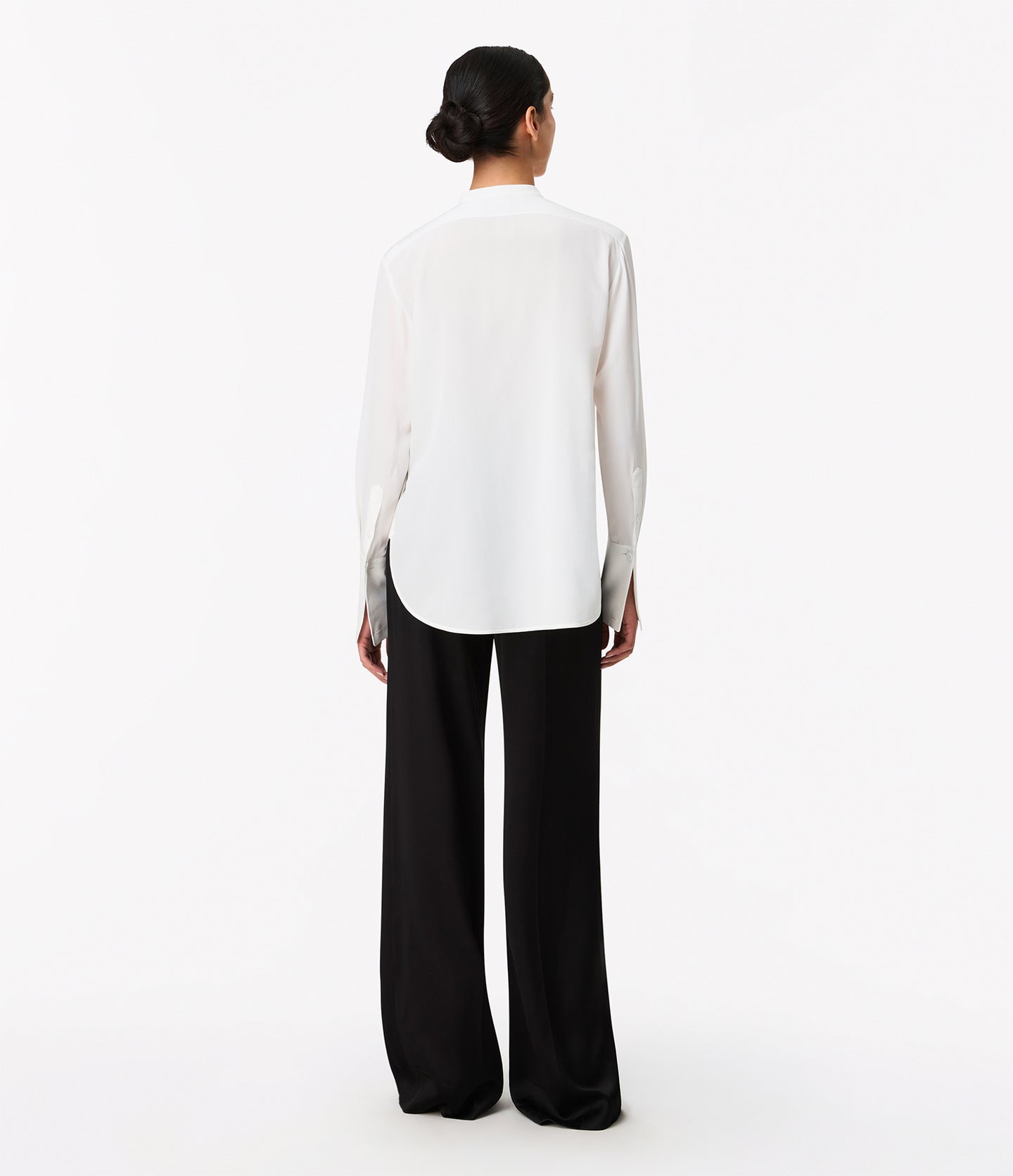 Another Tomorrow Tuxedo Shirt in Off White – Silk Women's Top