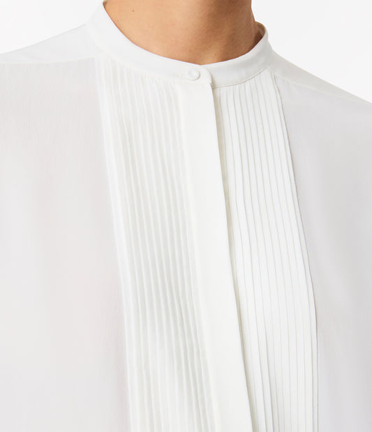 Another Tomorrow Tuxedo Shirt in Off White – Silk Women's Top