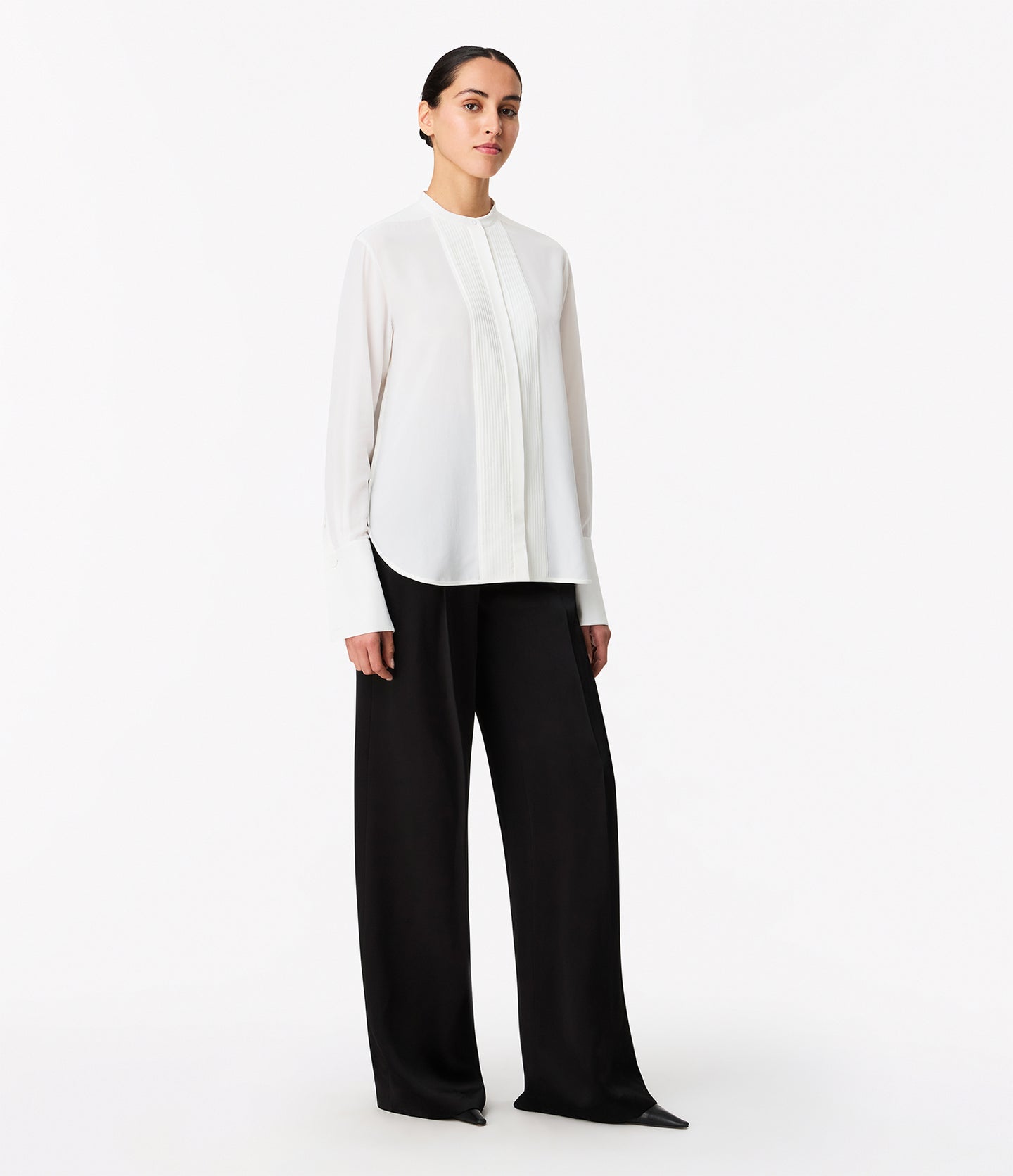 Another Tomorrow Tuxedo Shirt in Off White – Silk Women's Top