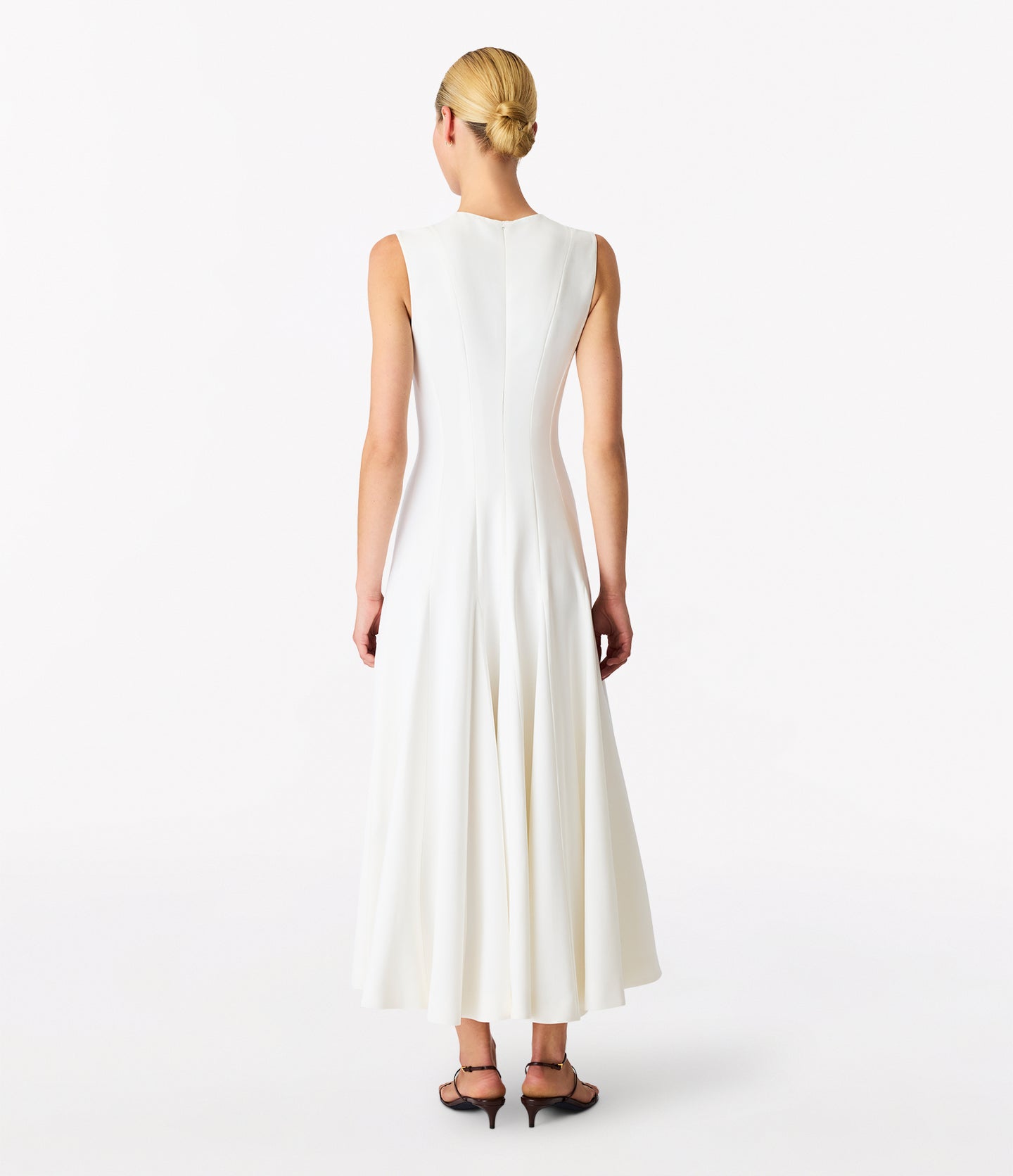 Another Tomorrow Panelled Flare Dress in White – Crêpe Women's Dress