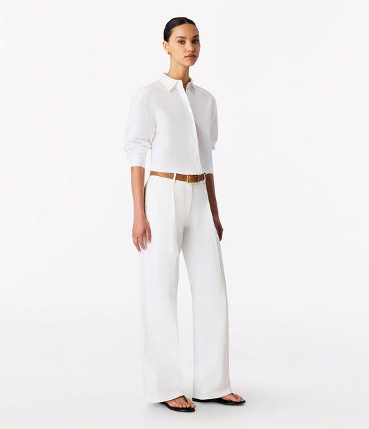 Another Tomorrow Pleat Back Poplin Shirt in White – Cotton Women's Top