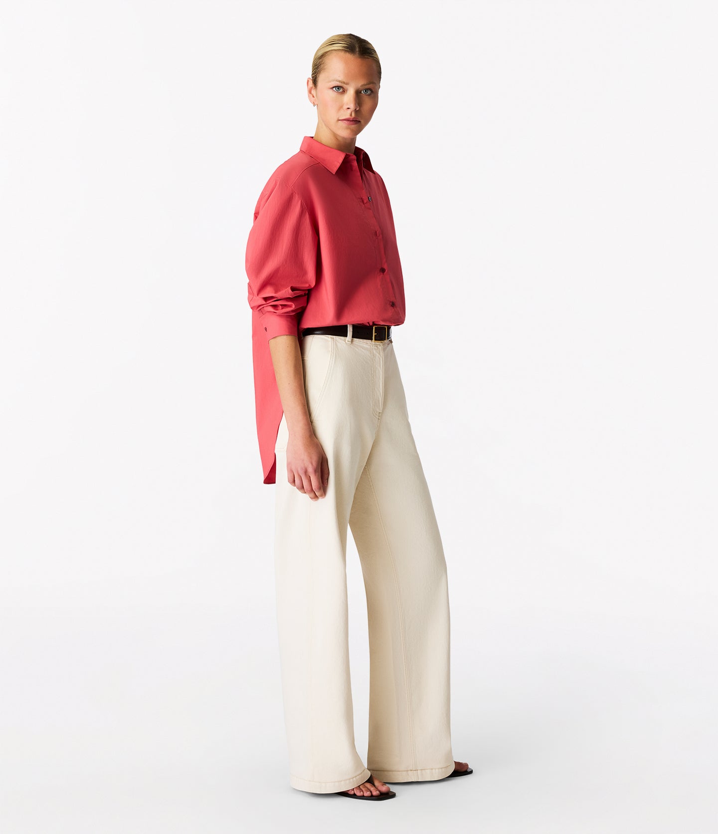 Another Tomorrow Pleat Back Poplin Shirt in Rhubarb – Cotton Women's Top