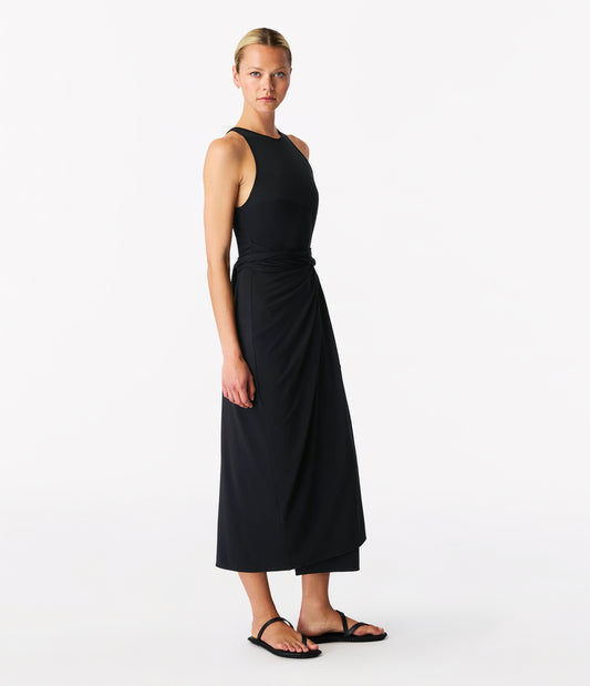 Another Tomorrow Sarong Tie Dress in Black – Cotton Women's Dress