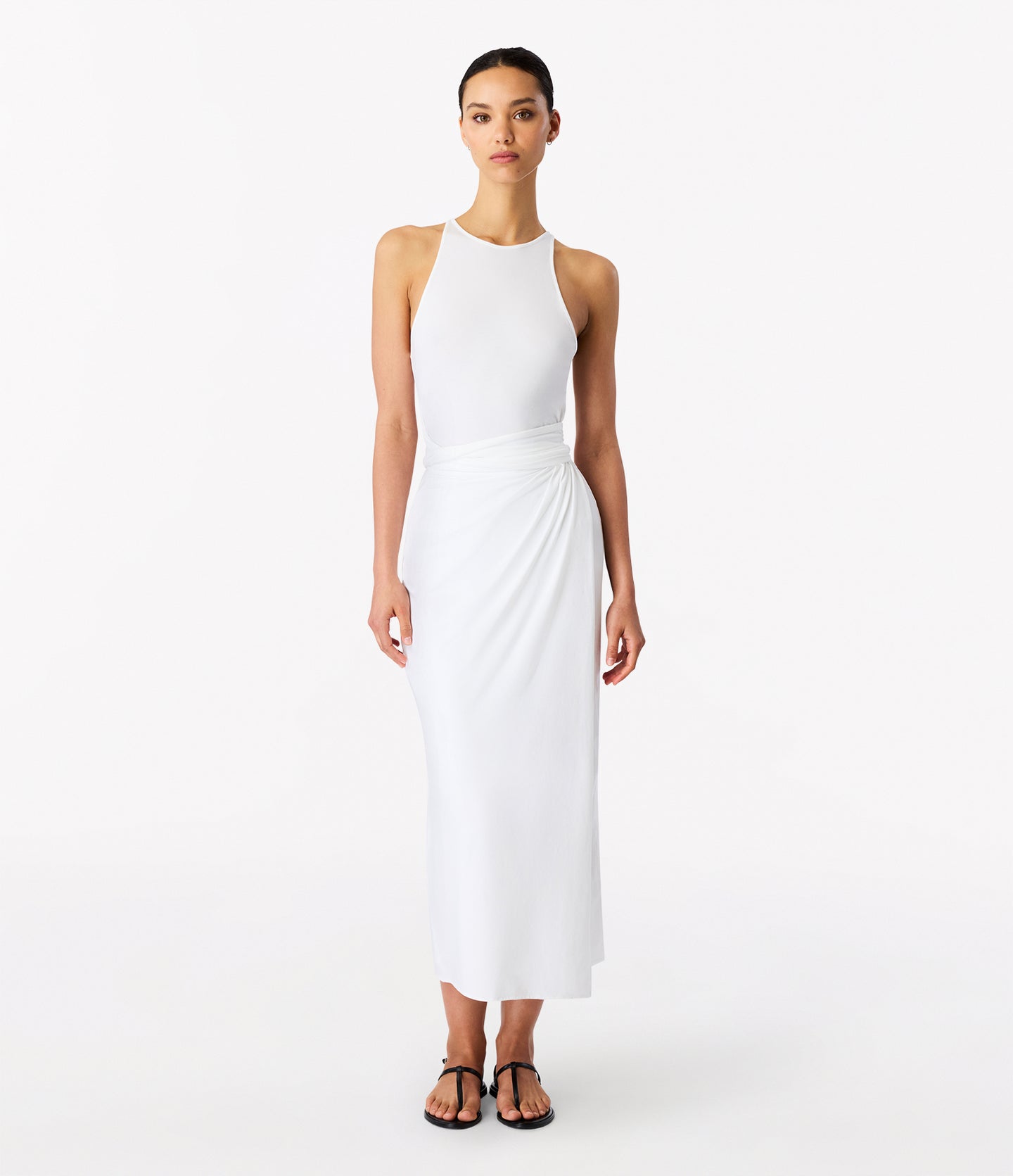 Another Tomorrow Sarong Tie Dress in White – Cotton Women's Dress