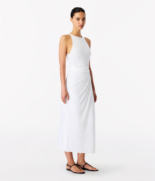 Another Tomorrow Sarong Tie Dress in White – Cotton Women's Dress