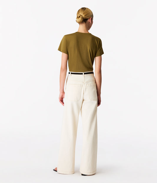 Another Tomorrow V-Neck Tee in Moss – Cotton Women's Top