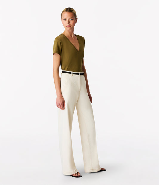 Another Tomorrow V-Neck Tee in Moss – Cotton Women's Top
