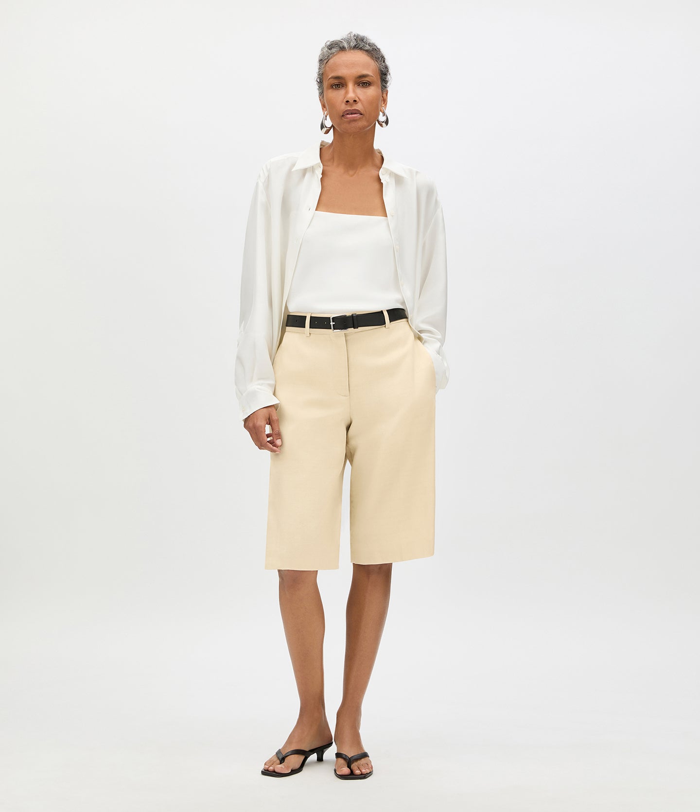 Another Tomorrow Bermuda Short in Sand – Cotton Women's Trousers