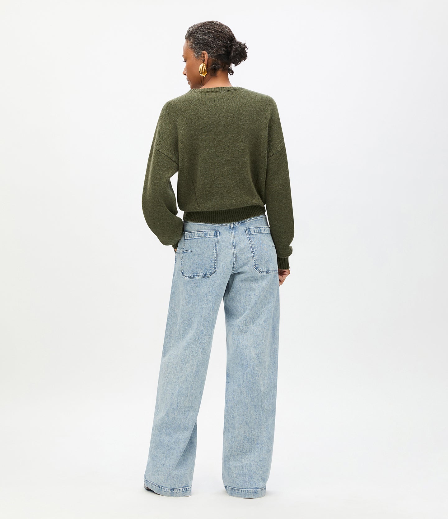 Another Tomorrow Cashmere Knit Sweatshirt in Moss – Cashmere Women's Knitwear