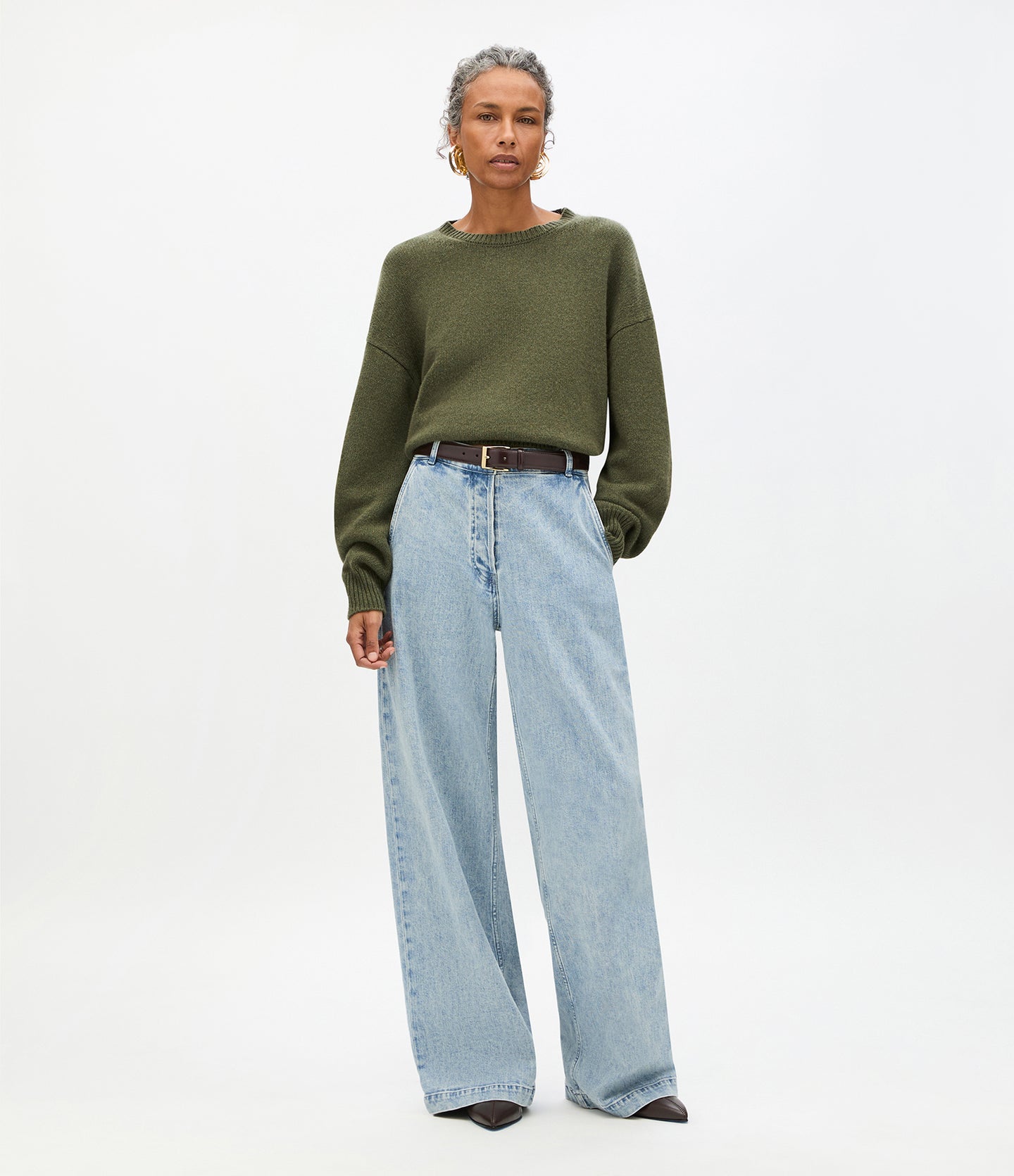 Another Tomorrow Cashmere Knit Sweatshirt in Moss – Cashmere Women's Knitwear
